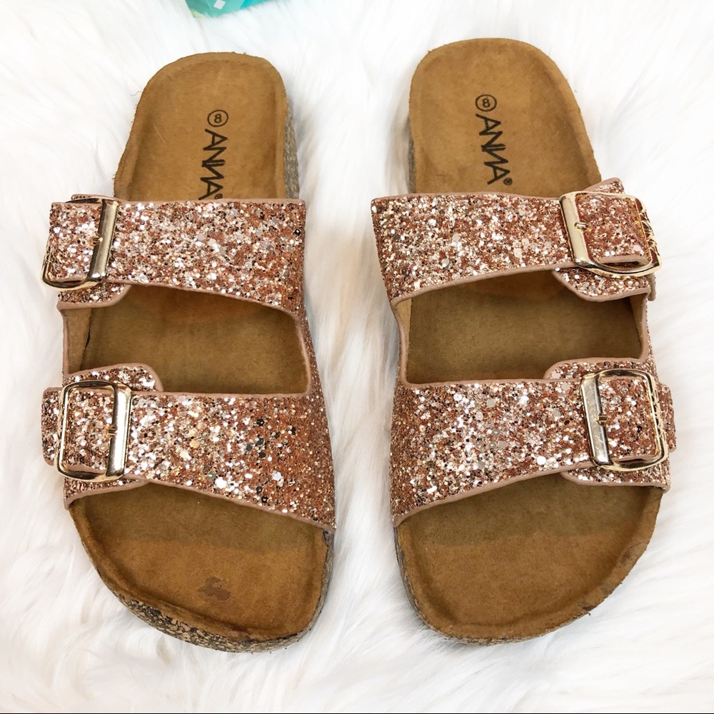 Anna Glory Rose Gold Glitter Sandals Size 8